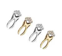 HOMSFOU 4 Pcs Mini Tooth Crown Brooch Set with Diamond Design, Gold and Silver Alloy Lapel Pins for Dentist Clothes Accessories and Collar Decor