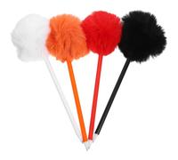 HOMSFOU 4 Pcs Plush Ball Modeling Ballpoint Pens for Students, Cute Fluffy Writing Pens with Black, White, Orange, Red Ink, Novelty School Supplies and Stress Relief