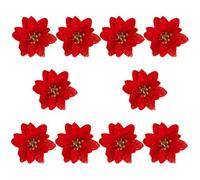 HOMSFOU 40 Pcs Artificial Poinsettia Christmas Flowers, Red Glitter Xmas Tree Decorations, Mini Bouquet Flower 6cm for Holiday, Party, Wedding Decor