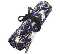 HOMSFOU 48holes Chinese Style Canvas Pencil Roll-up Bag Decorative Pen Holder Large Capacity Cotton Pen Wrap for Art Supplies Portable Storage for Students and Artists
