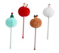 HOMSFOU 4Pcs Cartoon Pens for Students Cute Christmas Ballpoint Stationery Supplies White Red Blue Brown for Note Taking and Giving