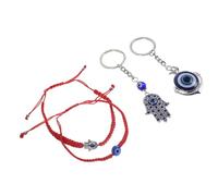 HOMSFOU 4pcs Evil Eye Jewelry Set with Braided Rope Bracelets and Keychains, Turkish Evil Eye Charm for Spiritual Protection, Stylish Alloy and Glazes Material with Multiple Combinations