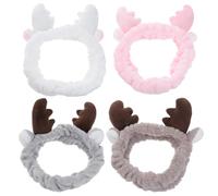 HOMSFOU 4pcs Headband Plush Hair Band Antler Shape Good Elasticity Prevent Hair from Getting Wet Creative Unique Style Ladies Christmas Makeup Showering Accessories Random Color