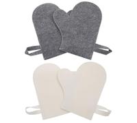 HOMSFOU 4pcs Heat Insulation Sauna Gloves Set Supple Felt Spa Bathing Mittens Five Fingers Water Absorbing Grey and White Sauna Scrubber Gloves and Spa Use