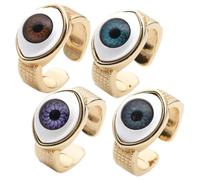 HOMSFOU 4pcs Hip Hop Open Evil Eye Rings for Men and Women, Gold Plated Copper Adjustable Finger Bands, Trendy Gothic Punk Statement Jewelry Gift for Birthdays and Street Style