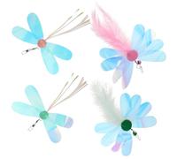 HOMSFOU 4pcs Interactive Cat Feather Teaser Replacement Heads for Indoor Cats, Sturdy Plastic and Metal Materials, Self-entertainment Kitten Plaything with Assorted Colours