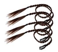 HOMSFOU 4pcs Light Brown Long Braided Ponytail Hair Extensions Synthetic Wrap around Ponytail Extension for Women Natural Soft Braided Hairpiece Clip-in