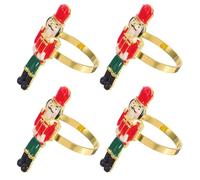 HOMSFOU 4pcs Metal Nutcracker Napkin Rings Serviette Buckles Nutcracker Soldier Shaped Napkin Holders Christmas Table Decor for Holiday Dining and Party