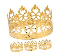 HOMSFOU 4pcs Mini Gold Crown Cake Toppers, Small King Crown Decorations for Wedding, Birthday, Party Centerpiece, Non-edible Shimmering Cake Decor for Bridal Shower