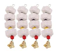 HOMSFOU 4pcs Parrot Beak Grinding Stones with Bells, Natural Pumice Bird Chewing for Cockatiels, African Grey, and Parakeets, Pet Pumice Stone Perches for Beak Maintenance and Cage