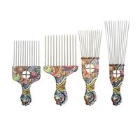 HOMSFOU 4pcs Retro Pattern Hair Comb Pick with Steel Needles for Long and Short Hair, Portable Haircut Styling Tool Suitable for Work and Trip, Fashion Hairdressing Combs