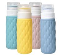 HOMSFOU 4pcs Silicone Travel Bottles Leak Proof Refillable Squeezable Containers for Toiletries Shampoo Lotion in Navy Blue Grape Purple Yellow and Bright Ocean Colors, Portable Set