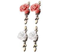 HOMSFOU 4pcs Single Hole Retro Rose Wardrobe Handles Ceramic and Alloy Vintage Door Knobs for Cabinets Cupboards Decorative Pulls for Home Furniture