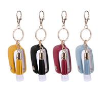 HOMSFOU 4pcs Travel Keychain Bottles Set with 30ml Refillable Pu Leather Liquid Soap Holders, Portable Hand Soap Dispensers in Red, Yellow, Black, and Light Blue for On-the-go Toiletry