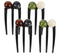 HOMSFOU 4pcs U-shaped Hair Forks Set with Green and White Beads, Black and Coffee Beads, Ancient Style Manual Bun Maker for Women’s Updo, Chignon, and Party Hairstyles