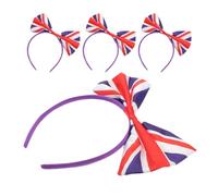 HOMSFOU 4pcs Uk Flag Bow Headbands for Women, British Decorative Hair Bands with Union Jack Design, Festival and Football Fan Hair Accessories