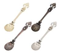 HOMSFOU 4pcs Vintage Shell-Shaped Coffee Spoons Set, Zine-Alloy Rustproof Dessert and Ice Cream Spoons Long Handles for Household Coffee, Latte, and Iced Tea Use