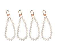 HOMSFOU 4pcs White Pearl Key Rings Set with Alloy and Plastic Materials, for Key Decoration and Bag Ornament, Accessories for Parties