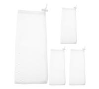 HOMSFOU 4pcs White Polyester Mesh Sock Wildlife Finch Feeders with Drawstring Windproof Closure for Outdoor Hanging on Tree Branches Bird Food Supply