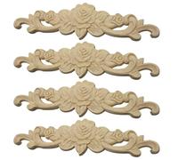 HOMSFOU 4pcs Wood Carved Onlays Furniture Decal Solid Wood Decal Classical Artistic Style Beige Rubber Home Decoration for Doors and Windows