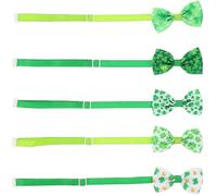 HOMSFOU 5pcs Clover Pet Dog Bow Tie St Patrick's Day Holiday Festival Pet Collar Adjustable for Dogs Cats