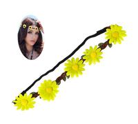 HOMSFOU 5pcs Fluorescent Hawaiian Sunflower Hair Wreaths Bohemian Style Flower Headbands for Beach Parties and Festival Hair Accessories