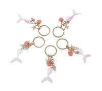 HOMSFOU 5PCS Ocean Theme Keychain with Enamel Mermaid and Seashell Charms Metal Pendant for Women Purse Backpack Handbag Decor Lightweight Coastal Style Accessories Gift