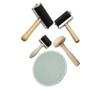 HOMSFOU 5pcs Printmaking Tool Set Wooden Mushroom Roller Rubber Brayers Plastic Press Baren for Block Printing DIY Stamping Art Supplies Suitable for Beginners and Artists