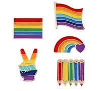 HOMSFOU 5pcs Rainbow Alloy Brooch Set Lgbt Pride Lapel Pins with Hand, Heart, Pencil Flag Designs for Women Clothing Accessories