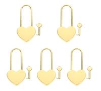 HOMSFOU 5pcs Small Heart Lock for Diary Book Jewelry Box Padlock Keys for School Locker Backpack Luggage