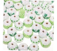 HOMSFOU 60pcs St Patrick's Day Wooden Beads Craft with Shamrock and Letter Designs Smooth Surface DIY Jewelry Supplies for Festival Decorations and Handmade Crafts