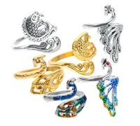 HOMSFOU 6pcs Adjustable Knitting Loop Rings Vintage Peacock Finger Holder Unisex Yarn Guide for Knitting Elegant Crochet Accessories for Scarves and Sweaters