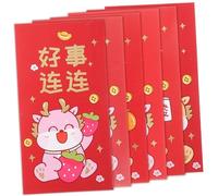 HOMSFOU 6Pcs Chinese Year Red Envelopes with Dragon Patterns Sturdy Money Pouches for Spring Festival Mixed Cartoon Style Lucky Packets for Prosperity and Blessings