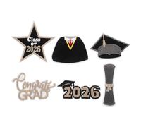 HOMSFOU 6pcs Class of 2026 Embroidered Iron-On Graduation Patches for Clothes Jackets Backpacks, Black and Gold Fabric Appliques for Graduation Gown Decoration