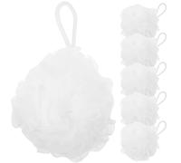 HOMSFOU 6pcs Compact Bath Loofah Sponges with Lanyard, White Mesh Shower Puff for Daily Use and Travel, Exfoliating Body Buffer for Household and Hotel Bathing