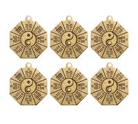 HOMSFOU 6pcs Decorative Copper Eight-diagram Keychain Charm Vintage Feng Shui Pendant with Protective Meaning Unique Art Craft for Keyrings and Decoration