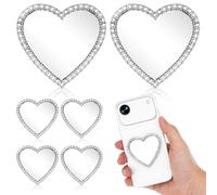 HOMSFOU 6pcs Heart Shaped Phone Mirror Decal: Silver Rhinestone Self-adhesive Mirror Stickers for Makeup - Diy Love Heart Portable Small Stick-on Smartphone Case Back Charm for Travel