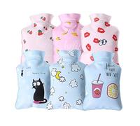 HOMSFOU 6pcs Mini Hot Water Bottle Small Reusable PVC Hot Water Bag with Lovely Design for Relief and Treating Aches, for Christmas and New Year's Day Warmth