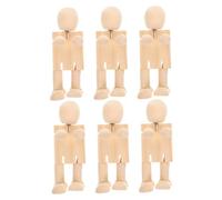 HOMSFOU 6Pcs Unfinished Wooden Robot Peg Dolls for DIY Painting Beige Paintable Wood Figures for Creative Arts and Crafts Educational Joint Doll Bodies Enhancing Motor Skills and