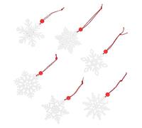 HOMSFOU 6pcs White Wooden Snowflake Ornaments Christmas Tree Hanging Decorations Xmas Snow Pendants for Festive Home DIY Painting Craft Winter Holiday Accents