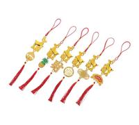 HOMSFOU 6pcs Year the Sheep Hanging Decoration for 2027 Chinese New Year, Golden Plastic and Polyester Pendant Enhancing Festive Atmosphere, Suitable for Potted Plants and Restaurants