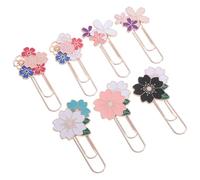 HOMSFOU 7pcs Cherry Blossom Pink Metal Bookmarks Cute Floral Paperclip Clips for Books Notebooks Journals Elegant Page Holders for Teachers Students