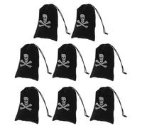 HOMSFOU 8pcs Black Pirate Drawstring Bags Halloween Skull Carrying Sacks Spacious Polyester Party Goodie Bags Portable Candy Pouches for On-the-go Use