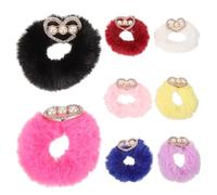 HOMSFOU 8pcs Fuzzy Rhinestone Hair Ties Set Soft Plush Ponytail Holders for Women Elastic Hair Scrunchies with Kawaii Heart Design Multi-color Accessories for Daily and School Use