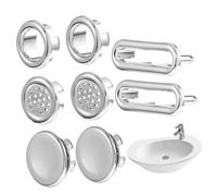 HOMSFOU 8pcs Sink Overflow Plated Bathroom Drain Various Designs Easy Installation for Standard Overflow Reusable for Sink and Bathtub