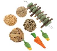HOMSFOU 8pcs Small Animal Chew Set for Hamsters, Rabbits, and Guinea Pigs - Natural Rattan Balls and Corn Chew for Teeth Grinding and Enrichment in Cages