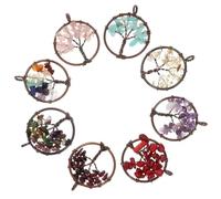 HOMSFOU 8pcs Tree of Life Charms with Chakra Crystal Pendants for Jewelry Making Handmade Natural Gemstone DIY Accessories for Earrings Bracelets and Necklaces