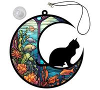 HOMSFOU Acrylic Cat Suncatcher Window Hanging: Stained Moon Cat Decor with Sucker Hook & Rope - Wall Art Ornament for Home, Garden & Glass Window Decor