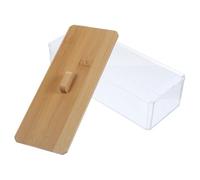 HOMSFOU Acrylic Tissue Holder with Bamboo Lid, Desktop Napkin Storage Box for Home and Restaurant, Household Acrylic Guest Towel and Cocktail Napkin Dispenser