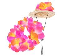 HOMSFOU Adjustable Hawaiian Dog Hat and Garland Set for Small Dogs, Fabric and Straw Material, Protects from The Hot Sun, for Pool Parties and Beach Vacations